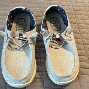 Hey Dude Women's Cream Moccasins with Flag Accents